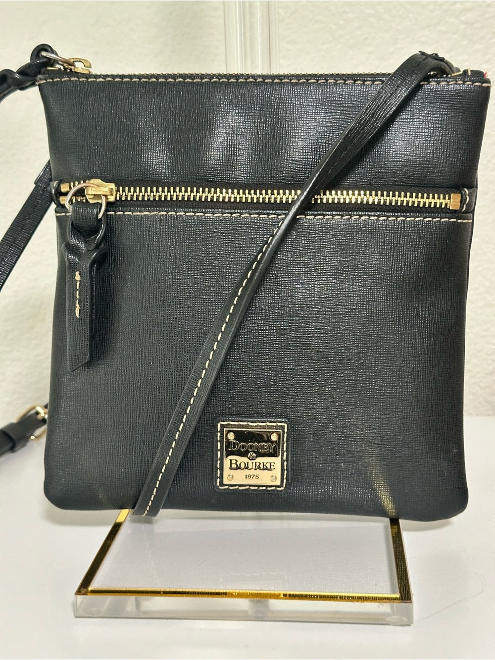 Dooney and Bourke Black Saffiano Leather Zip Crossbody Bag